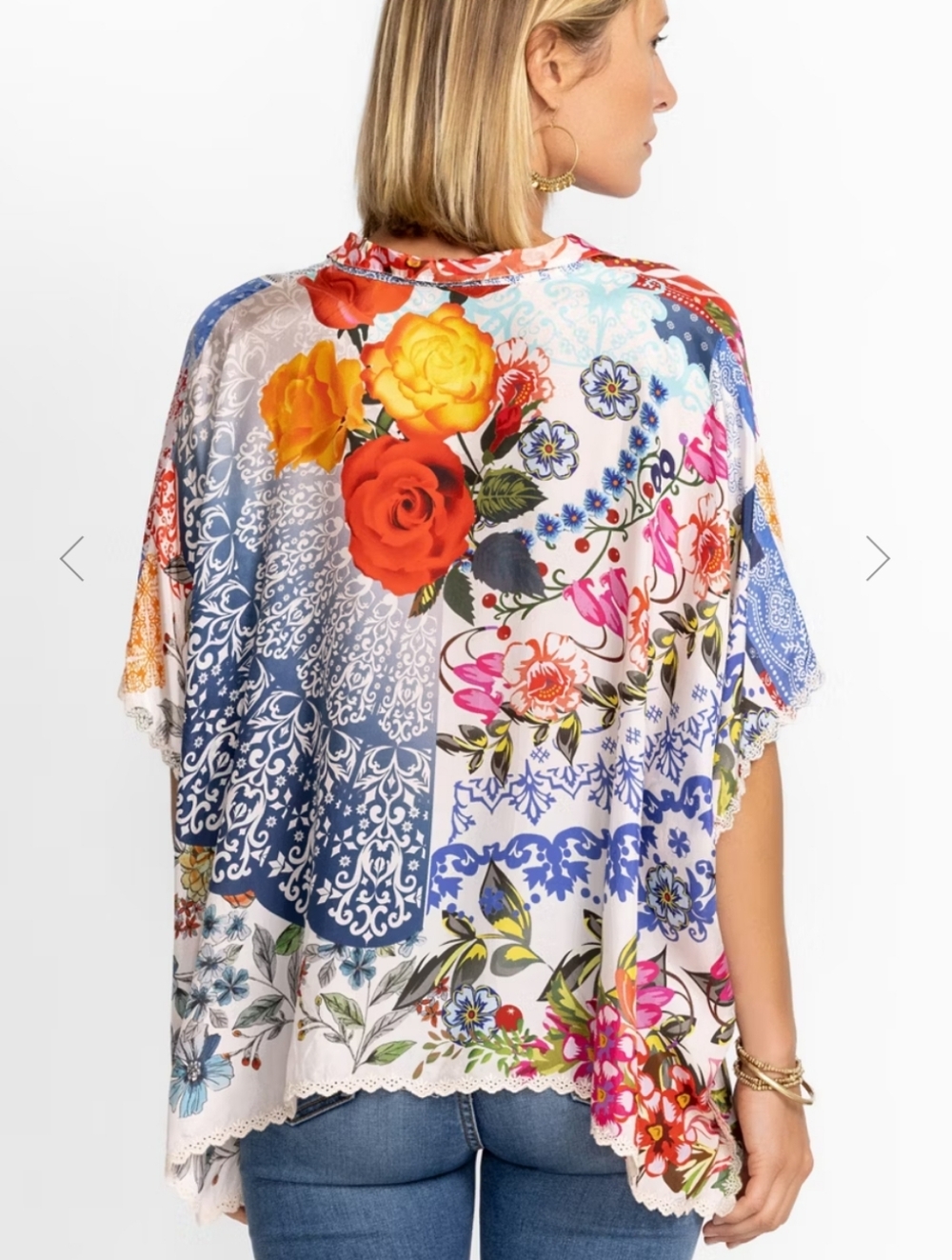 Johnny Was Tango Boho Calliope Button-Up Silk Shirt Small - Picture 4 of 9